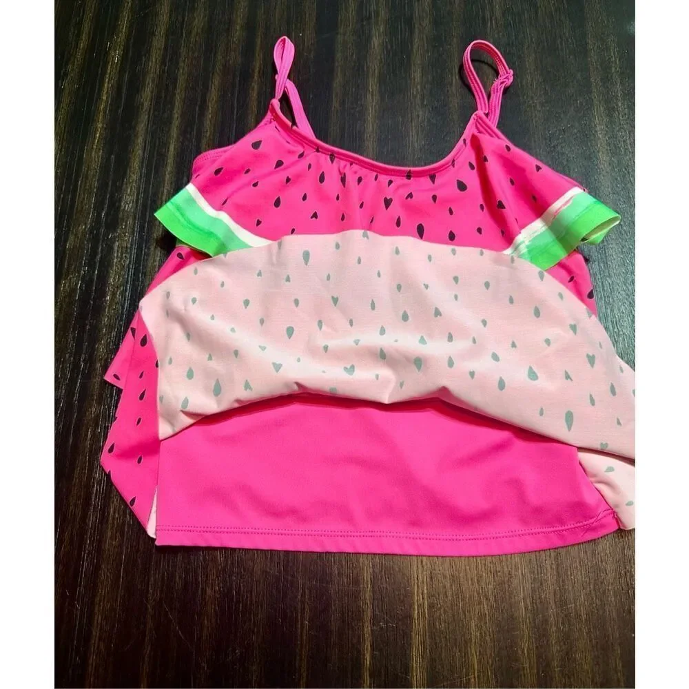 Justice little girls size 12 pink tankini swim top watermelon